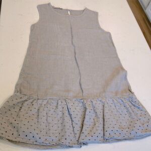 Francesca Bertini 100% Italian linen gray sleeveless shift dress eyelet Hem Med